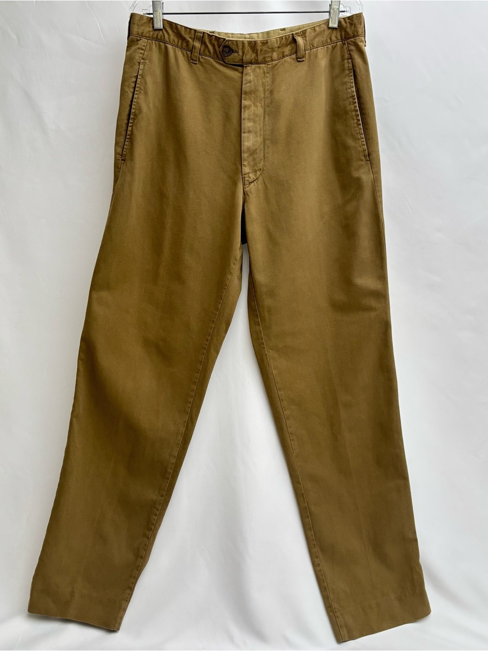 Ermenegildo Zegna - Italy - 100% Cotton Dark Khaki Dress Pants Flat Front 34x32